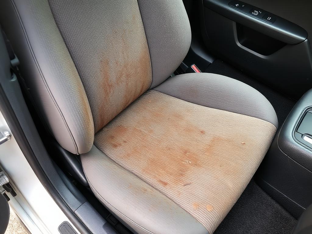 Stained cloth seat before interior detailing